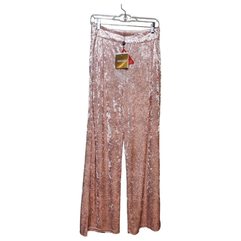 Crushed Velvet Light Pink Straight Leg Pants - w/ pockets unique21 size6 NWT